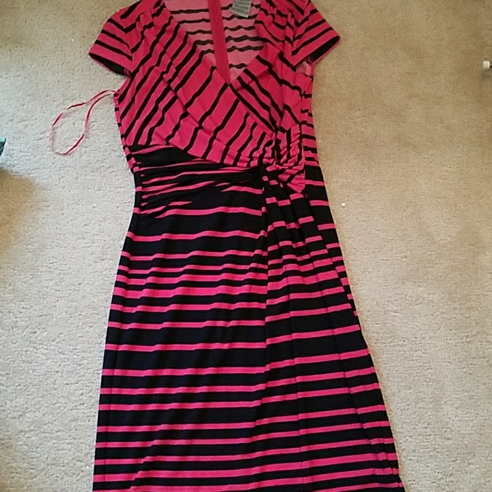 Bright pink and navy striped dress